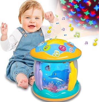 AMLGBTOP Juguetes Bebé 1 Año Marino Giratorio Proyector Gatear Luces Músical con Sonido Juguetes Niños 1 Año 12-18 Meses Navidad Cumpleaños Regalos para Bebé 1 2 Años Niños Niñas